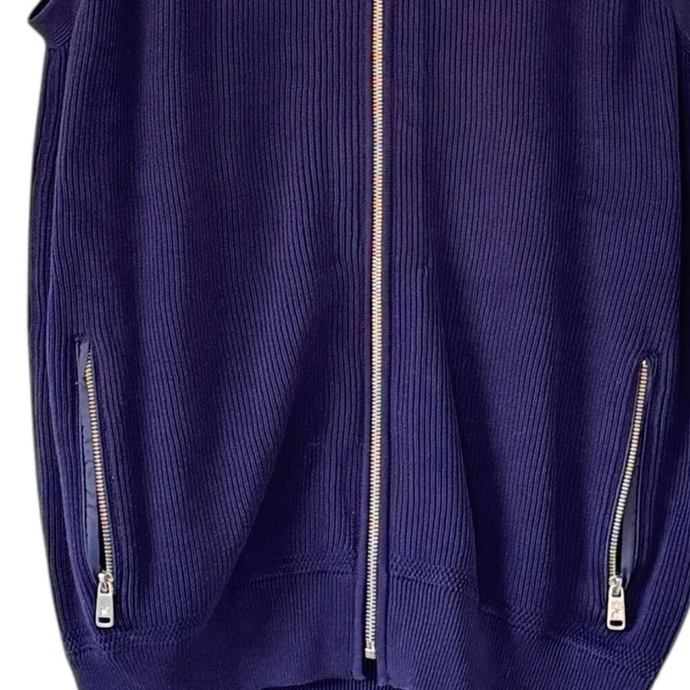 Raffi Men's Sweater Vest Full Zip Navy Cotton Ribbed Zip Pockets Golf Medium